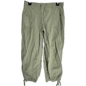 Fashion Bug Cropped Pants Women Size M Green Drawstring Pockets 100% Cotton Y2K
